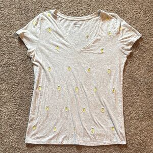 Merona Gray V-Neck Tee with Embroidered Lemons